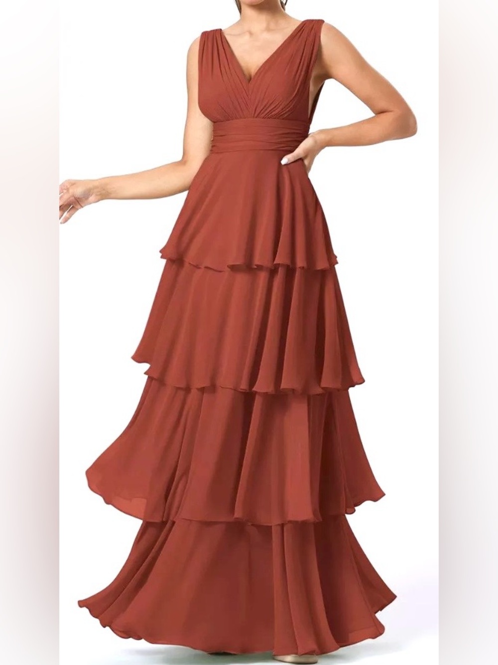 Tiered Maxi Dress, Sleeveless. Size 6; Rust Color. Perfect Spring/Summer Dress